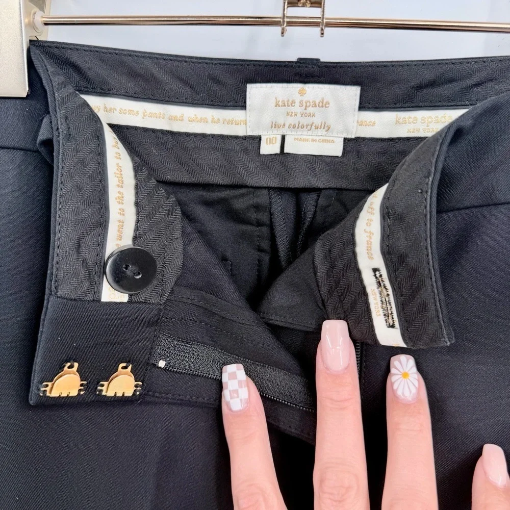 KATE SPADE Black Jackie Bow Stud Cropped Dress Pants 00